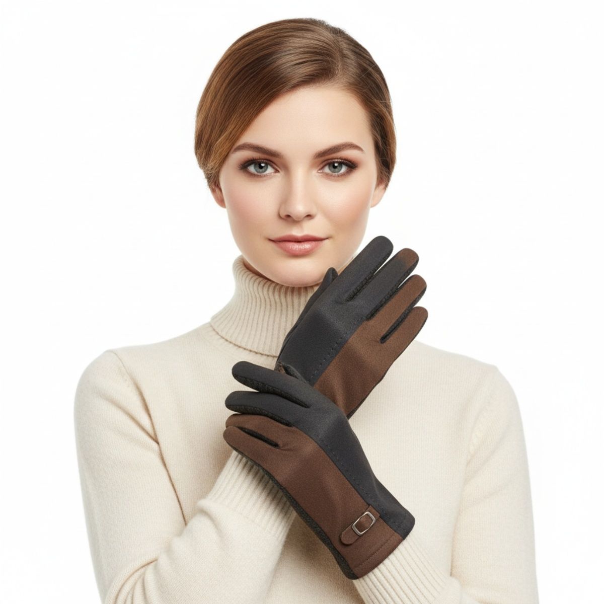 Gray Taupe Faux Suede Touchscreen Winter Gloves