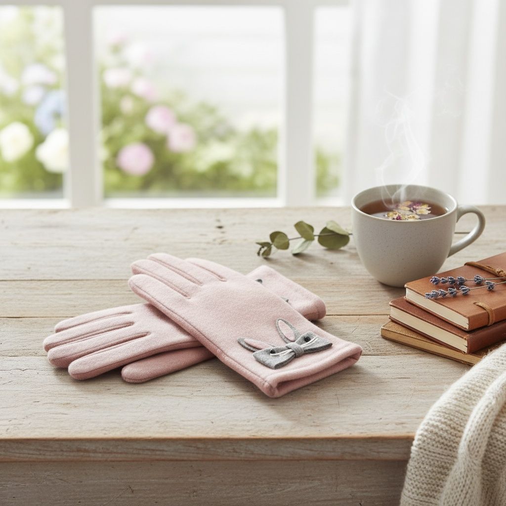 Pink Woolen Cute Rabbit Touchscreen Winter Gloves