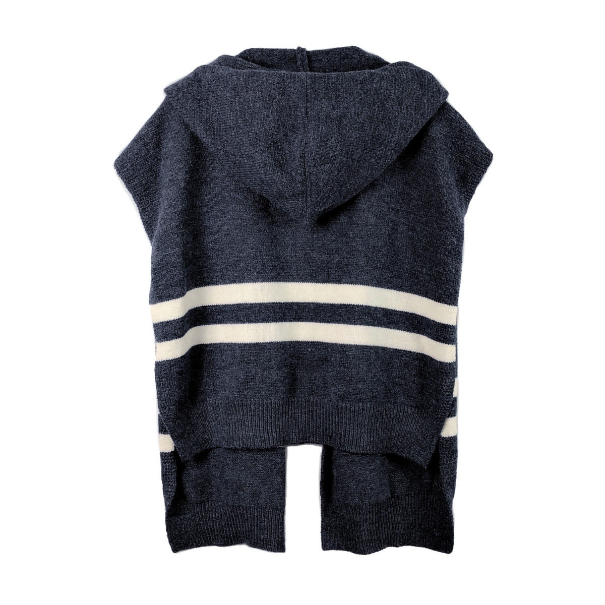 Blue Hooded Knit Tied Shoulder Sweater