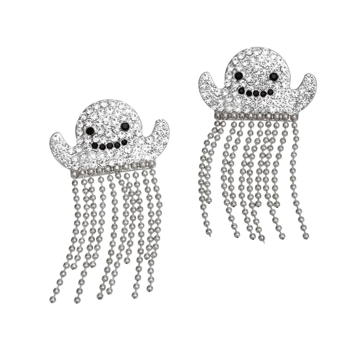 Fringe Silver Spooky Sparkle Ghost Chain Earrings