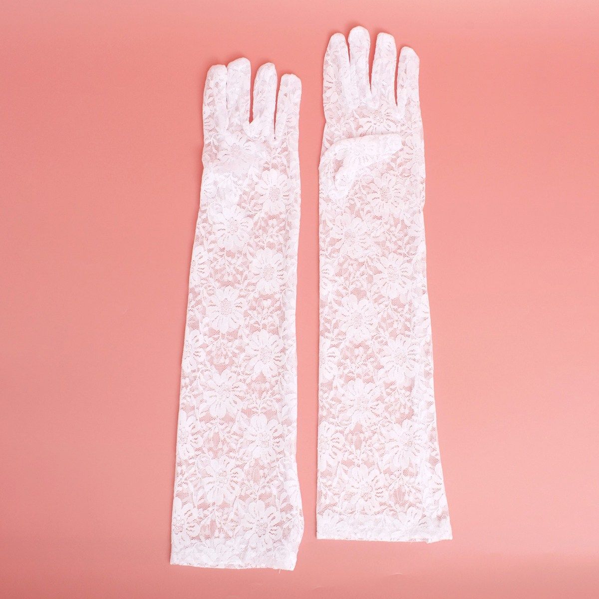 White Lace Long Formal Bridal Gloves for Women