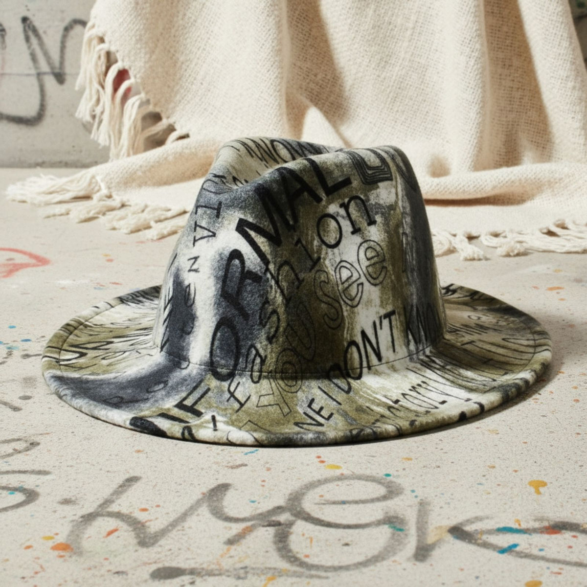 Fedora Olive Green and Black Graffiti Tie Dye Hat