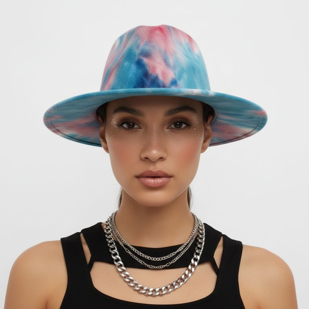 Fedora Blue and Pink Tie Dye Fashion Hat for Women