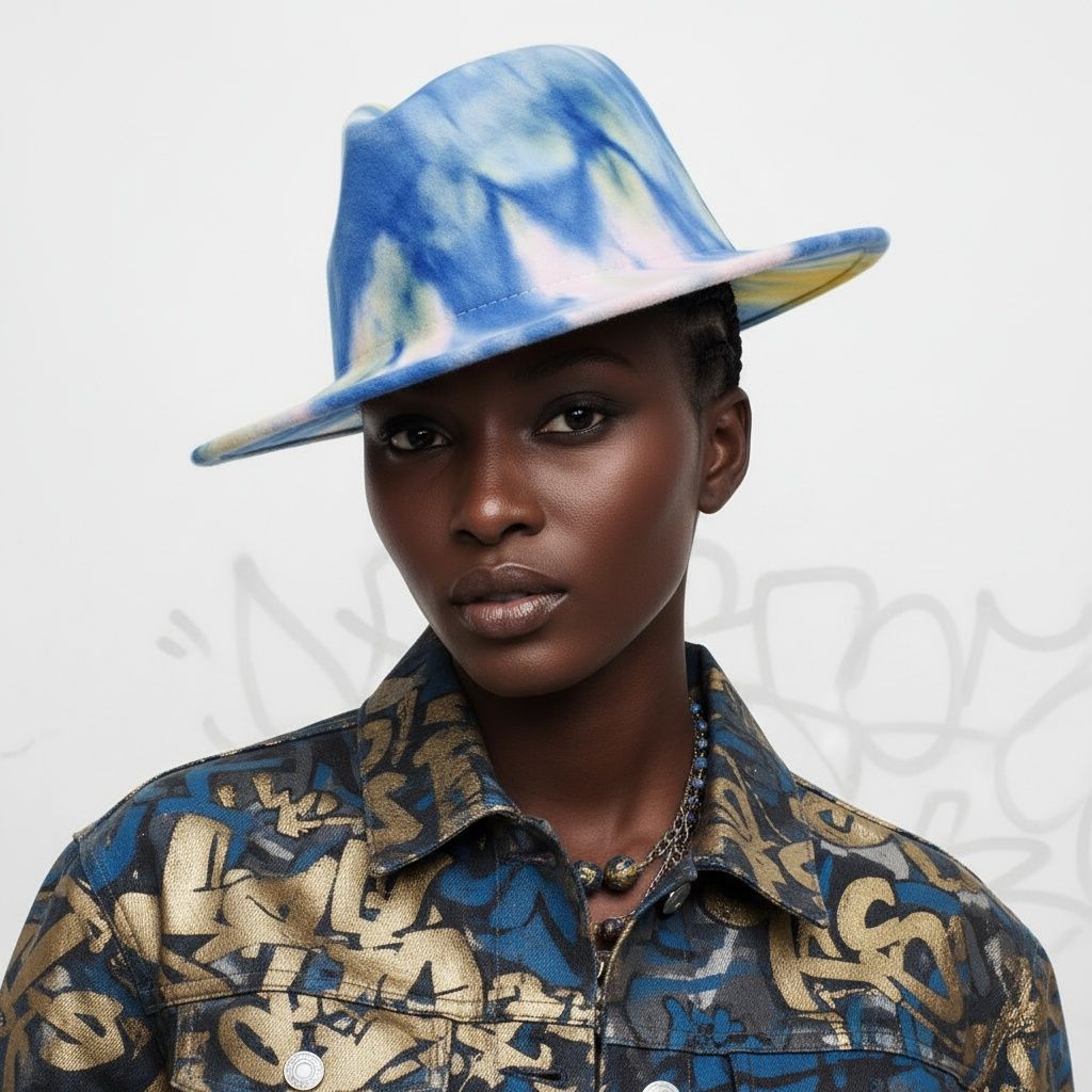 Fedora Blue Pink Yellow Tie Dye Fashion Hat for Women