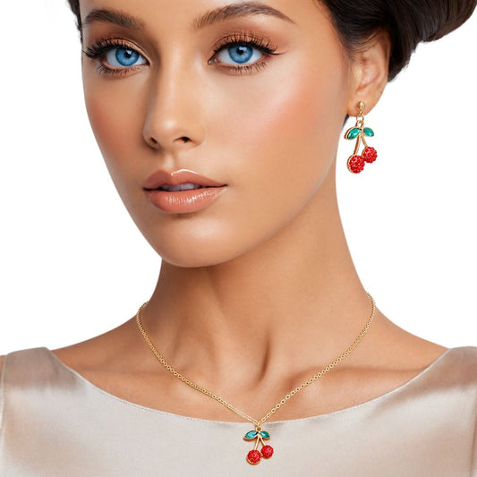 Pendant Cherry Red Lightweight Gold Chain Necklace