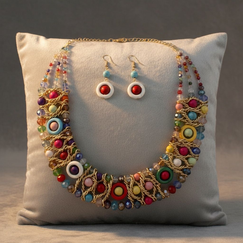 Multicolor Glass Bead Woven Collar Bib Necklace