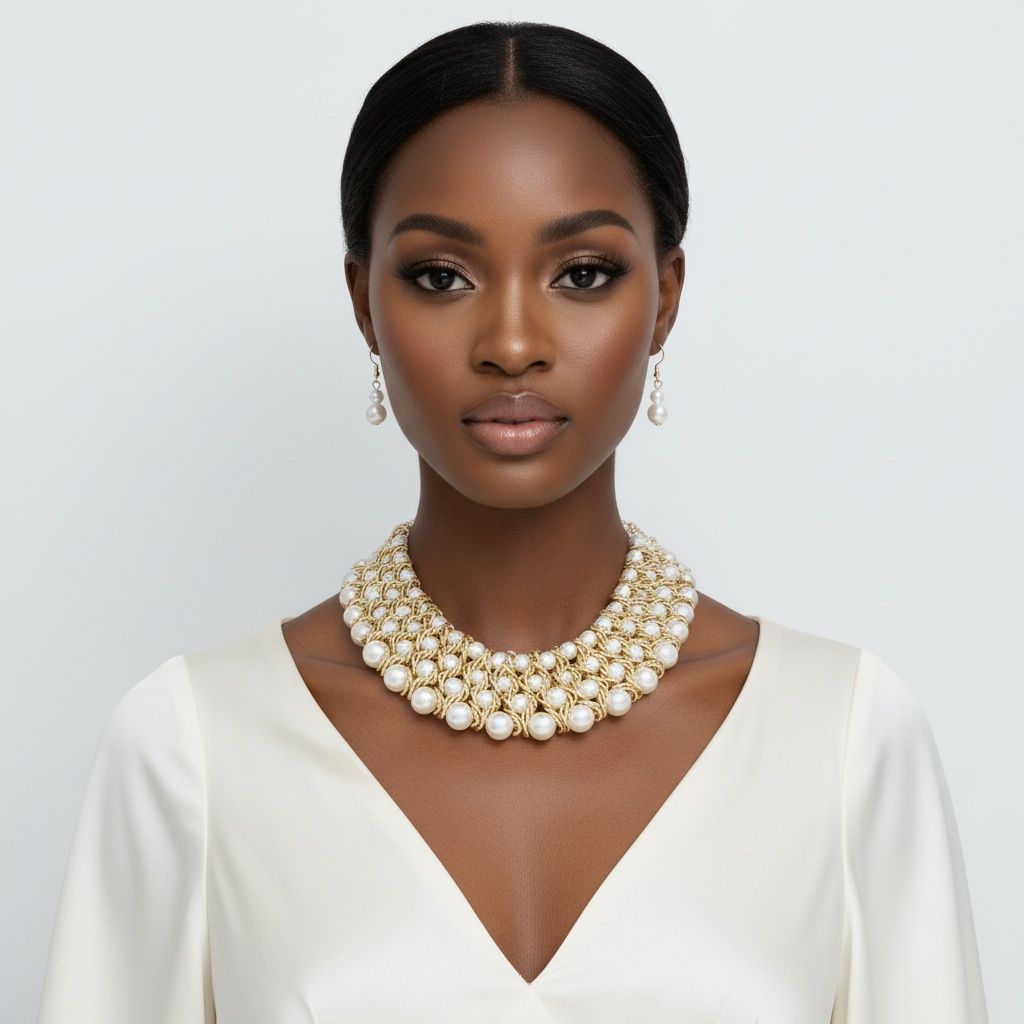 Cream Pearl Woven Collar Bib Boutique Necklace