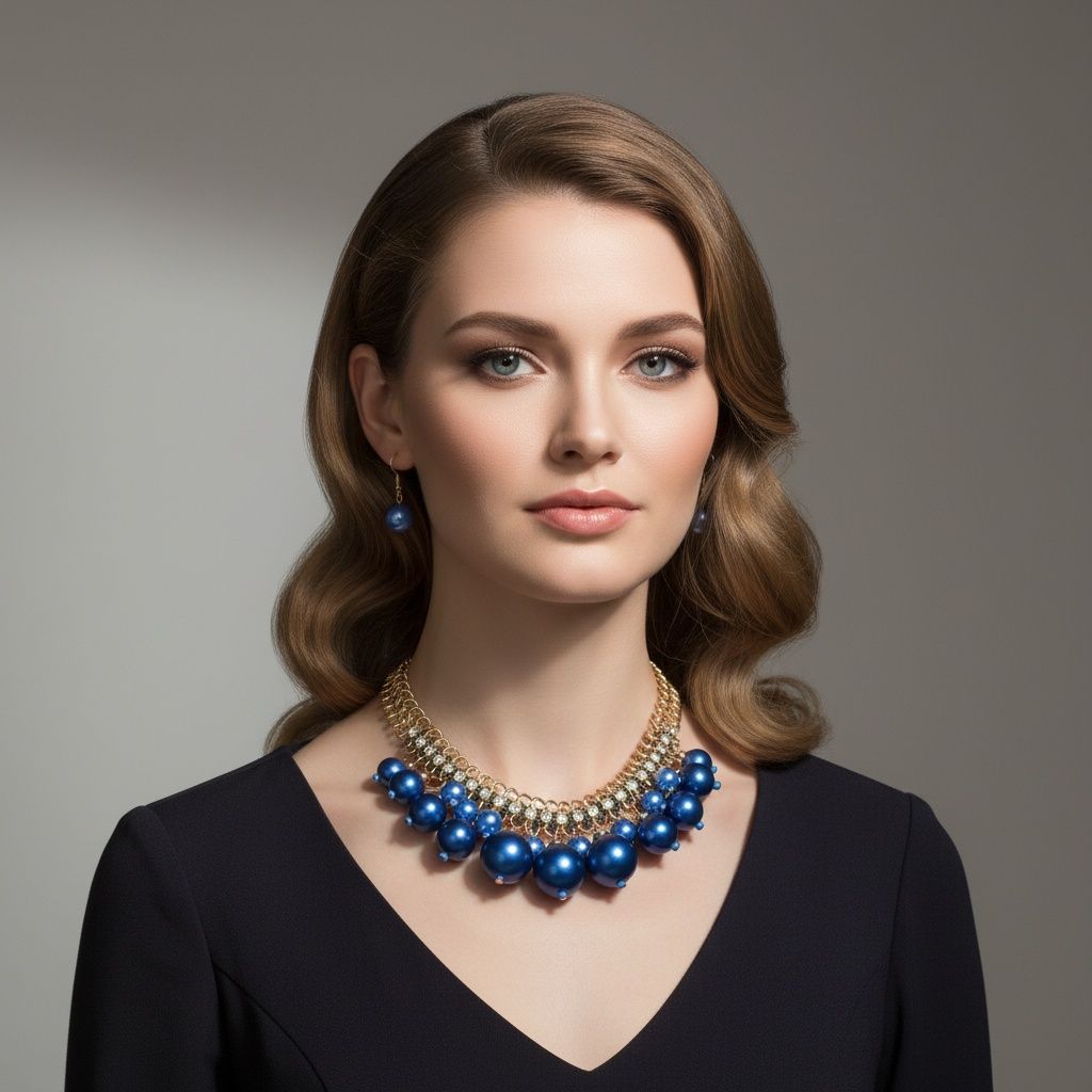 Clustered Blue Pearl Woven Cable Chain Necklace