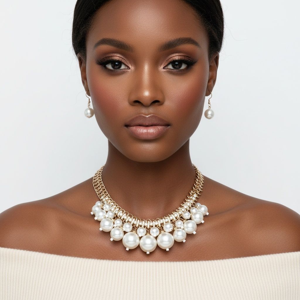 Clustered Cream Pearl Woven Cable Chain Necklace