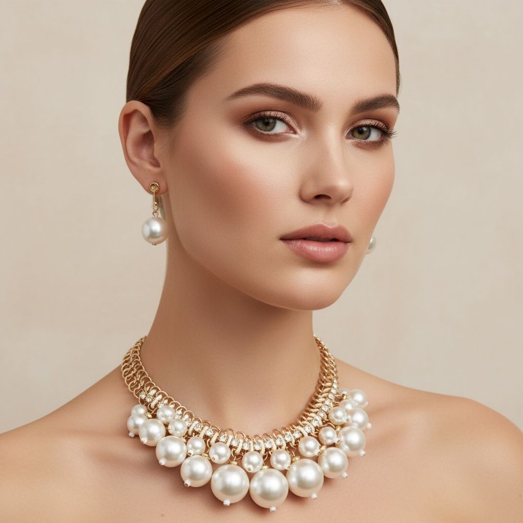 Clustered Cream Pearl Woven Cable Chain Necklace