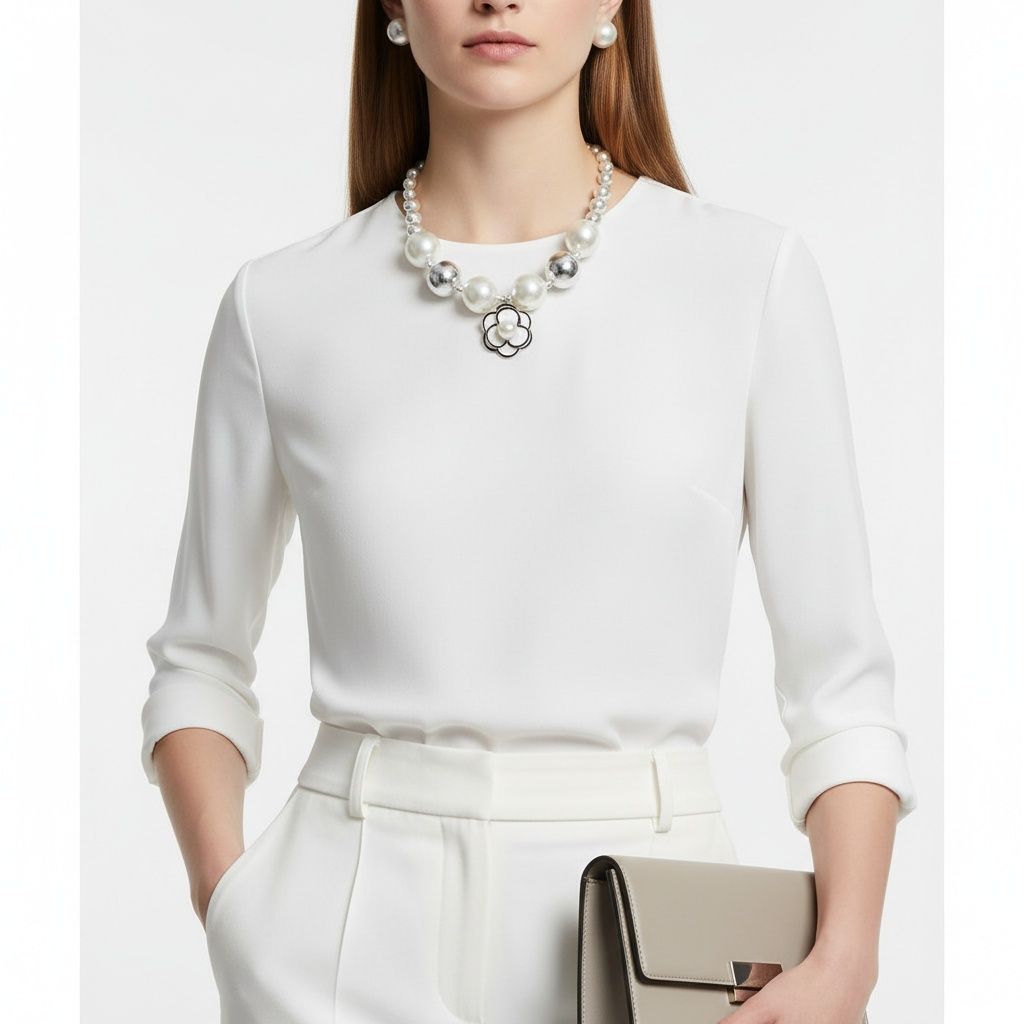 Choker Silver Ball Pearl Camellia Flower Necklace