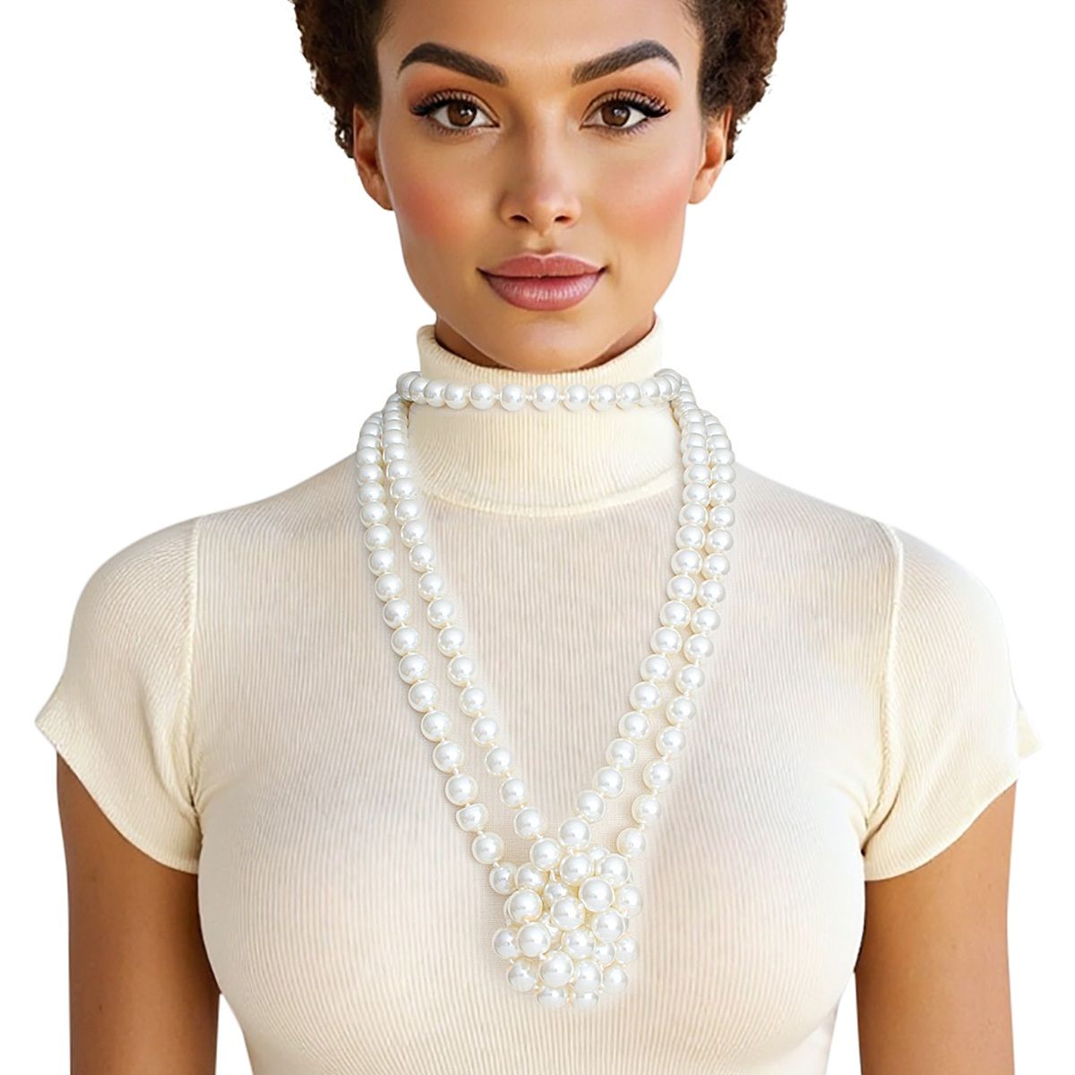 Endless 12mm Cream Glass Pearl Necklace for Women