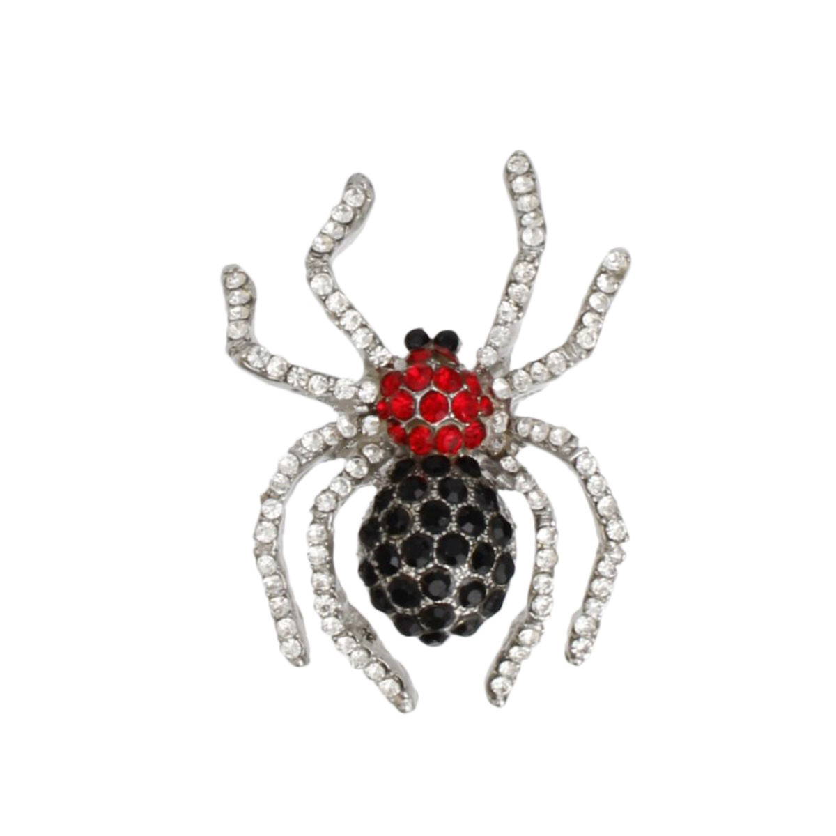 Brooch Spooky Sparkle Silver Spider Black Red Pin