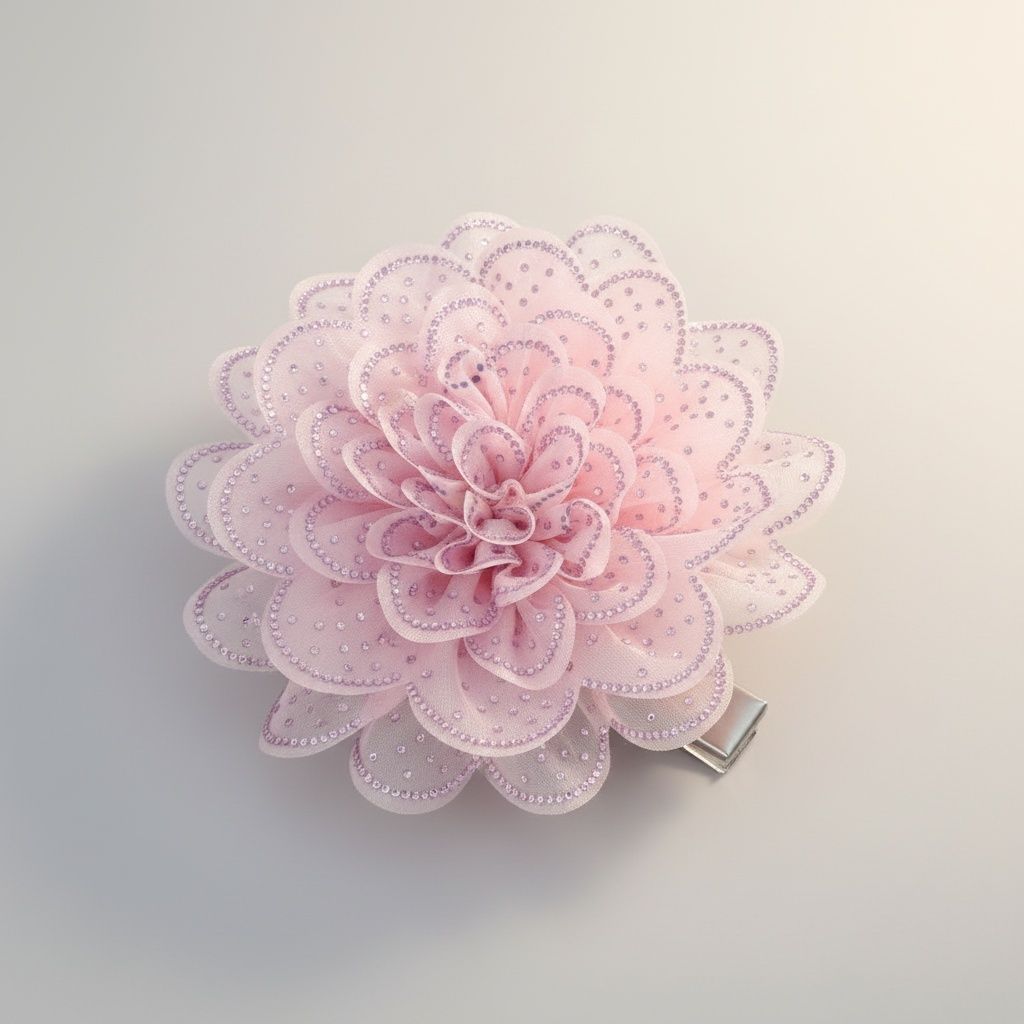Pink Camellia Flower Sparkle Brooch Hair Clip