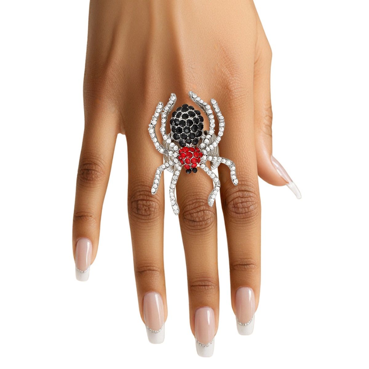 Cocktail Spooky Sparkle Silver Spider Stretch Ring