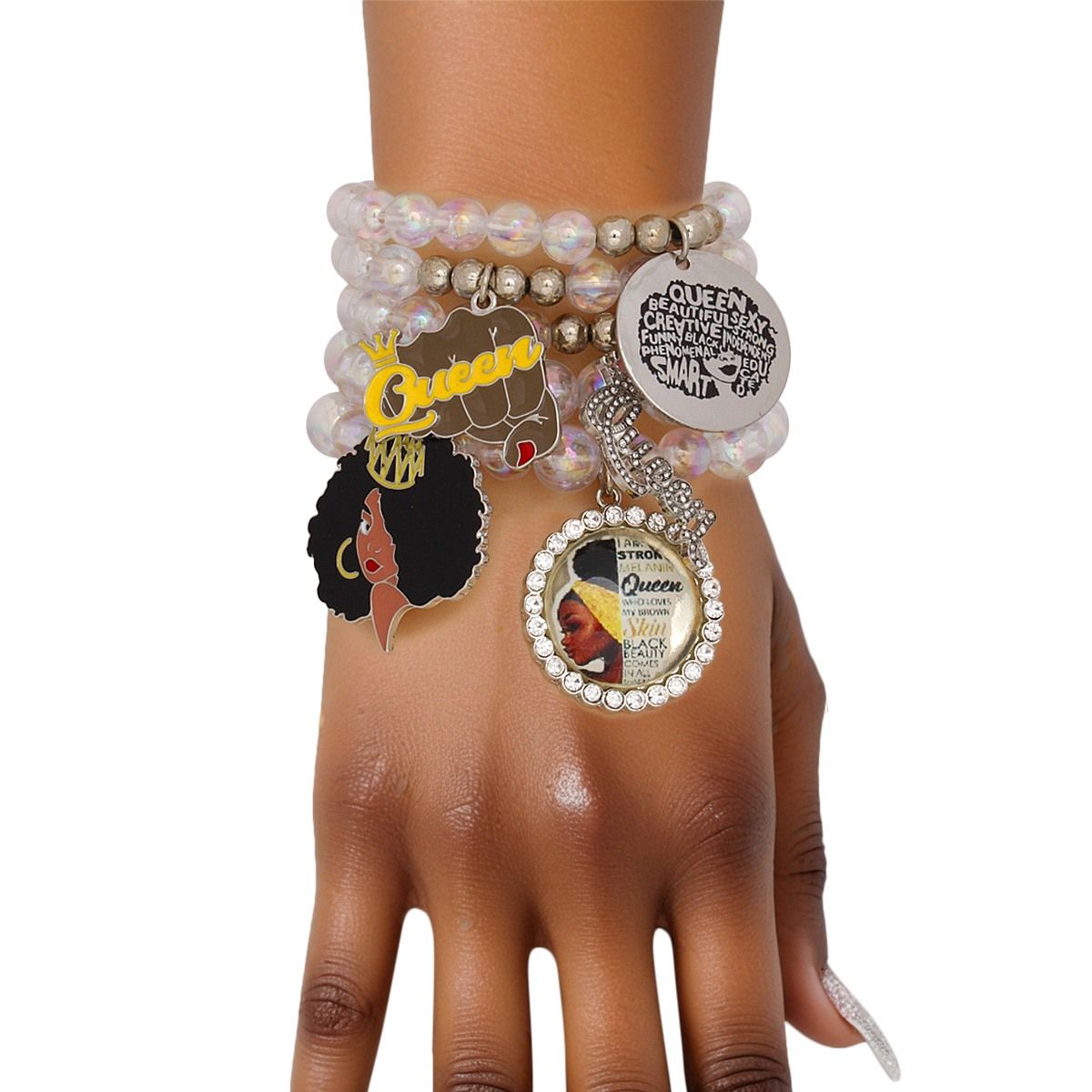 Bracelets Aurbo Bead Black Queen Charm Set