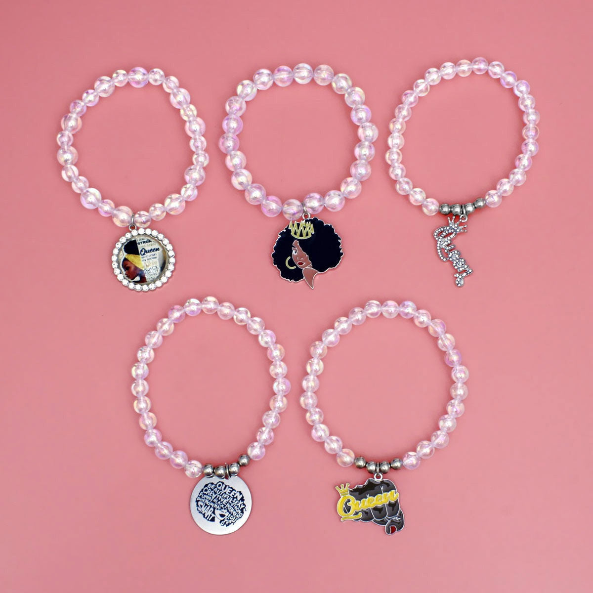 Bracelets Aurbo Bead Black Queen Charm Set