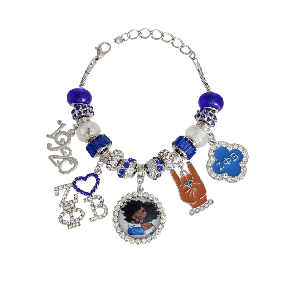Blue White  ZPB Sorority Charm Rondelle Bracelet