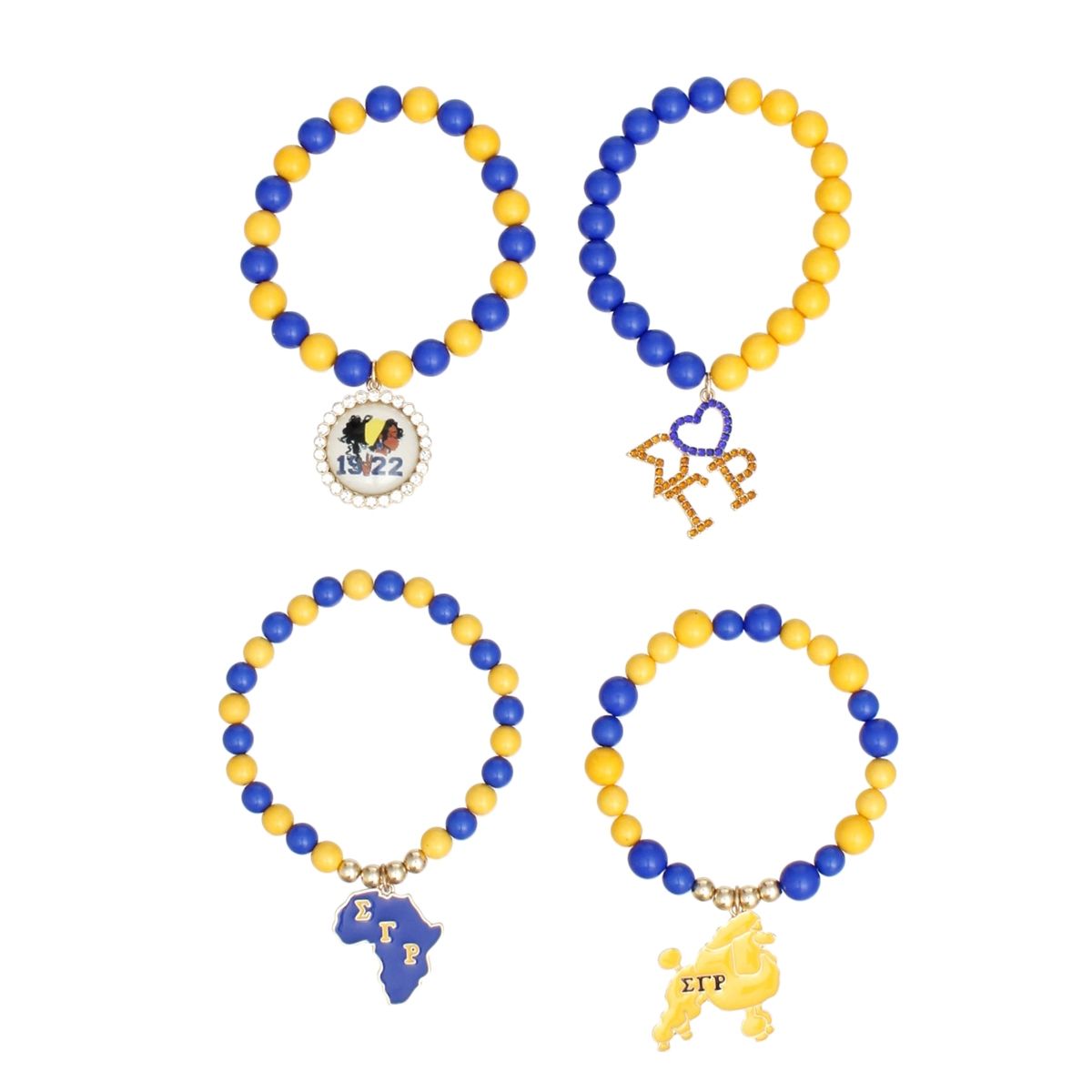SGRHO Sorority Blue Gold Ball Bead Charm Bracelets