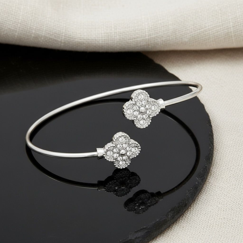 Bangle Silver Pave Quatrefoil Clover Bracelet