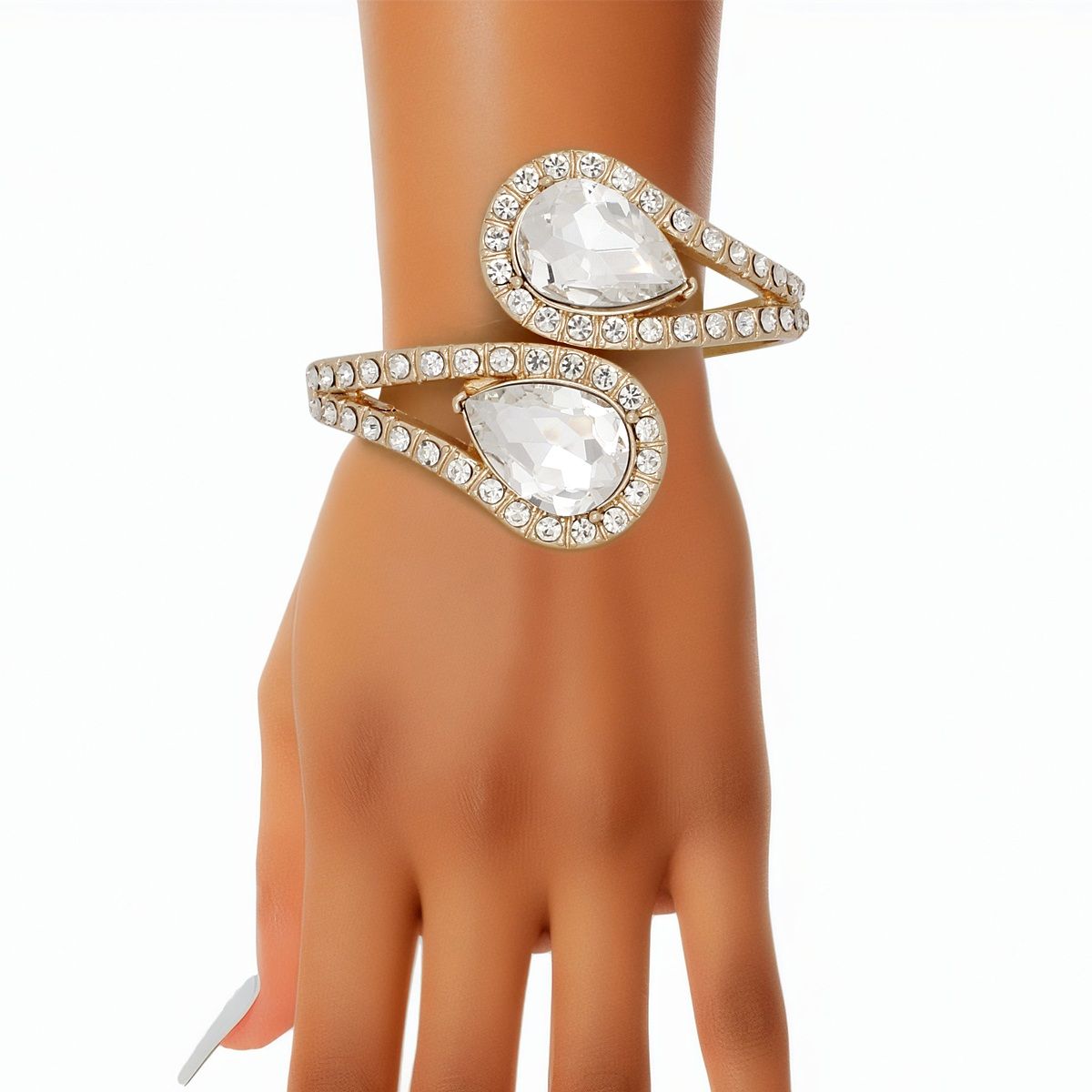 Cuff Brilliant Gold Teardrop Crystal Bracelet
