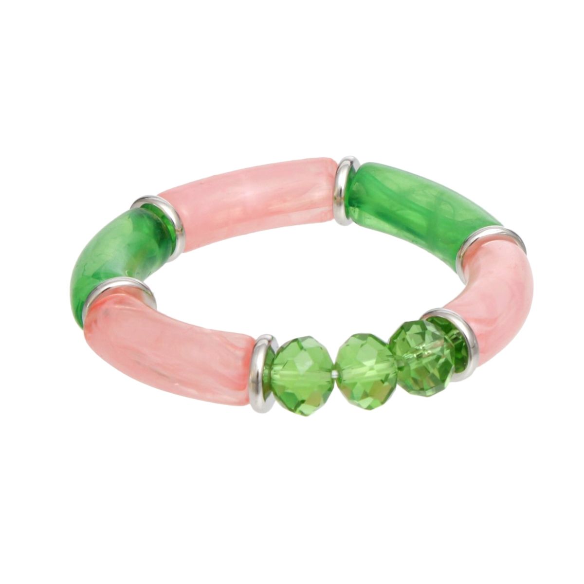 AKA Pink Green Tubular and Glass Bead Bracelet