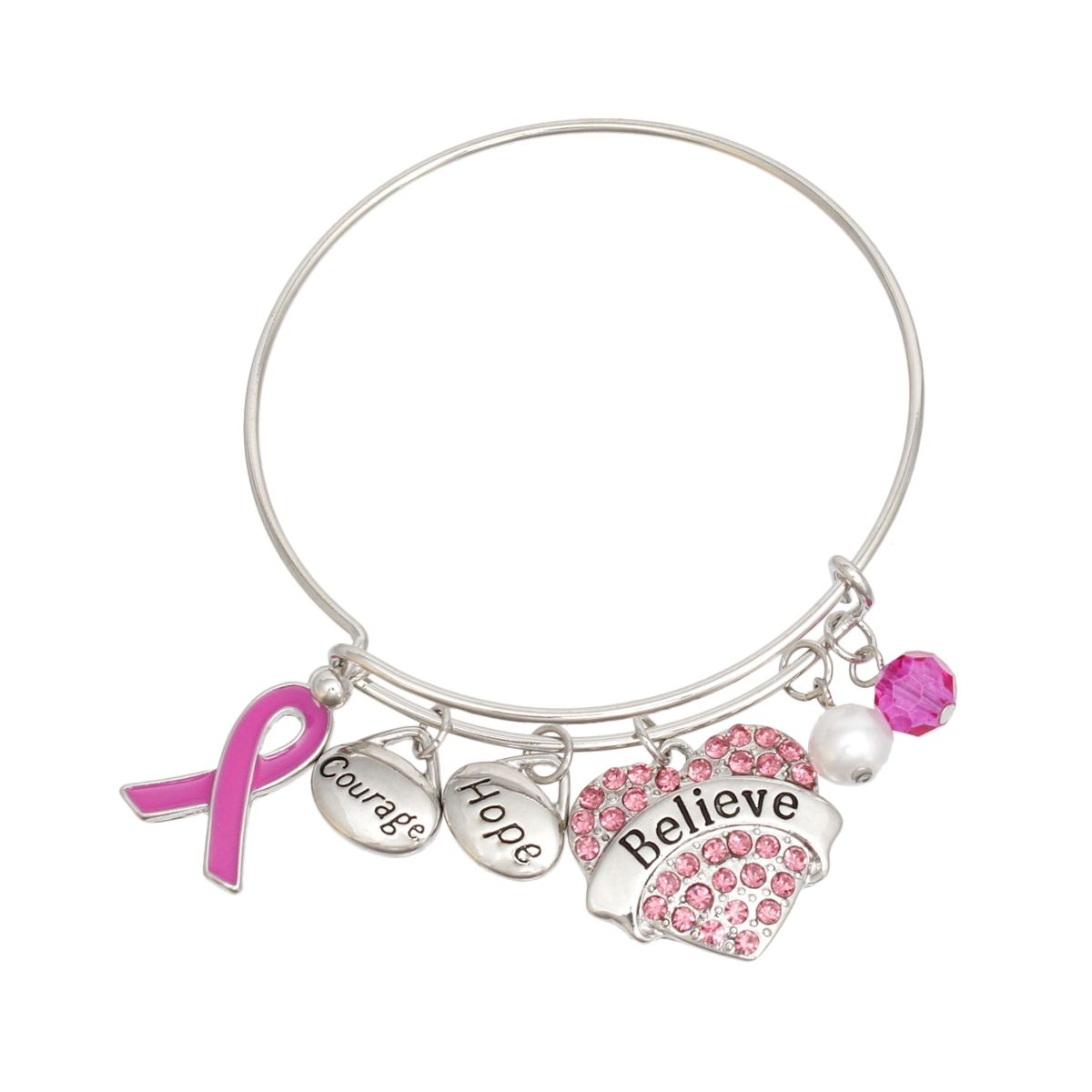 Breast Cancer Silver Wire Pink Believe Bangle