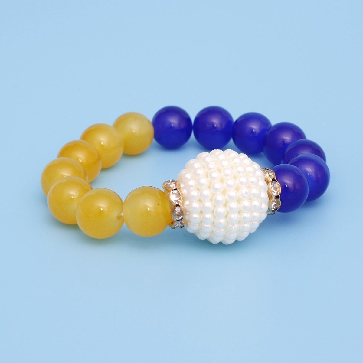 SGRHO Sorority Blue Gold Pearl Glass Bead Bracelet