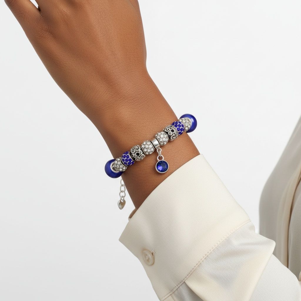 Silver Snake Chain Blue Charm Women's Bracelet
