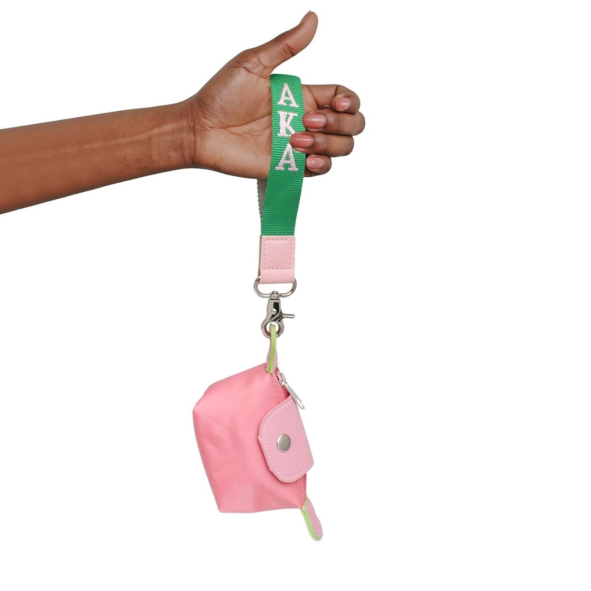 AKA Sorority Pink Nylon Wristlet Strap Mini Pouch