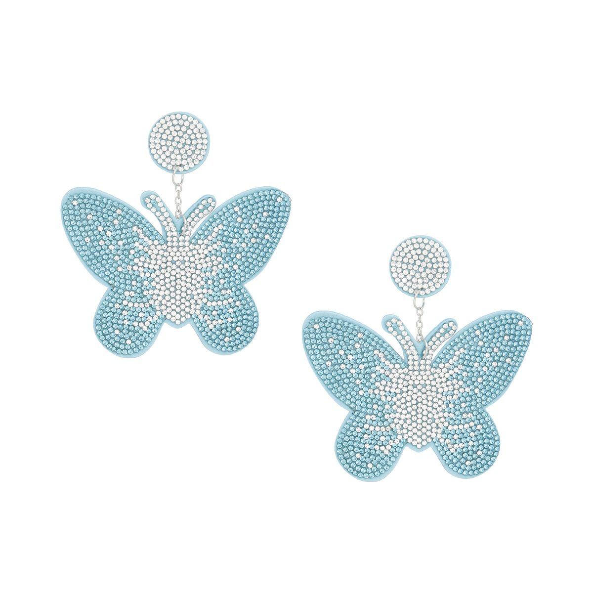 Drop Blue Butterfly Rhinestone Fabric Earrings