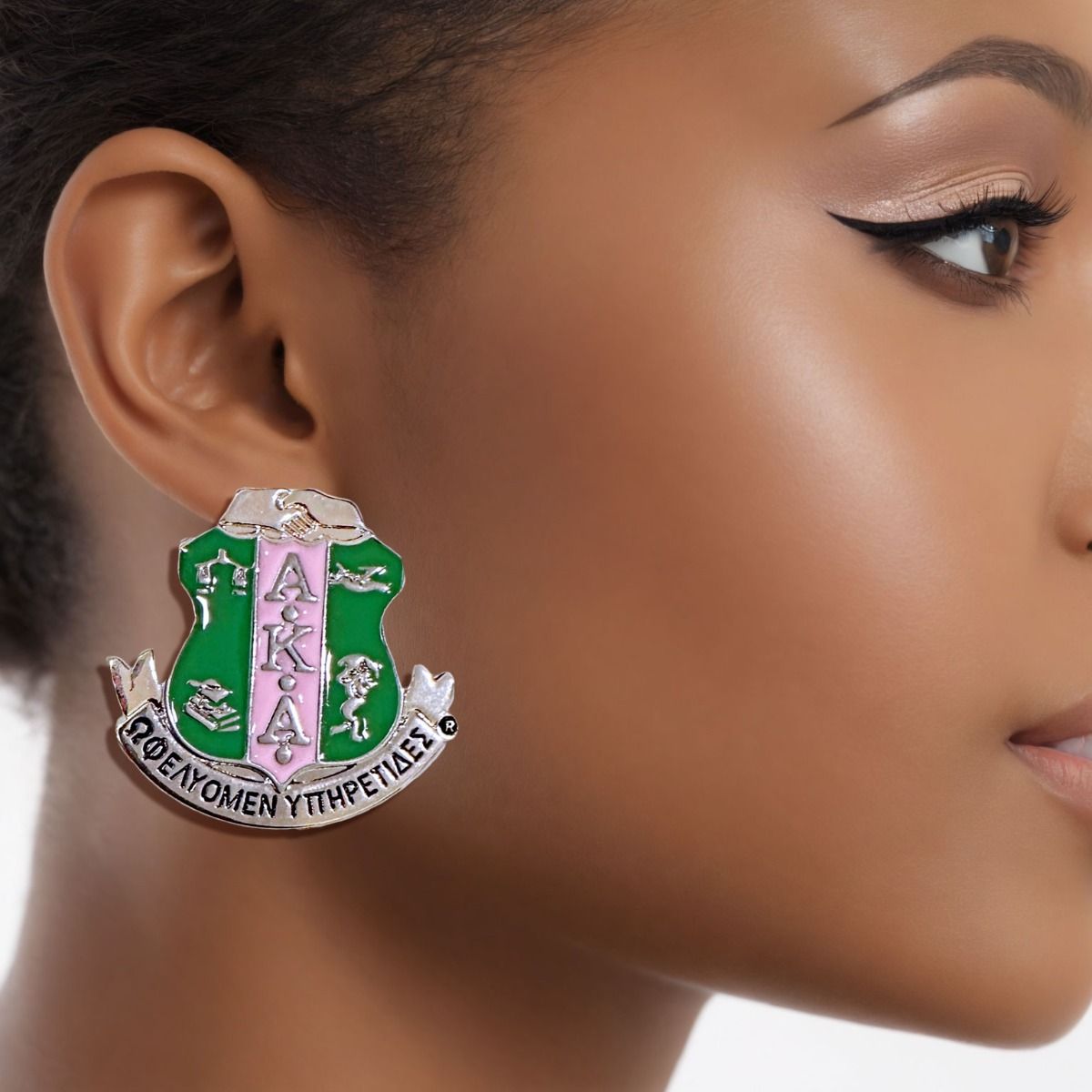 AKA Pink Green Crest Studs