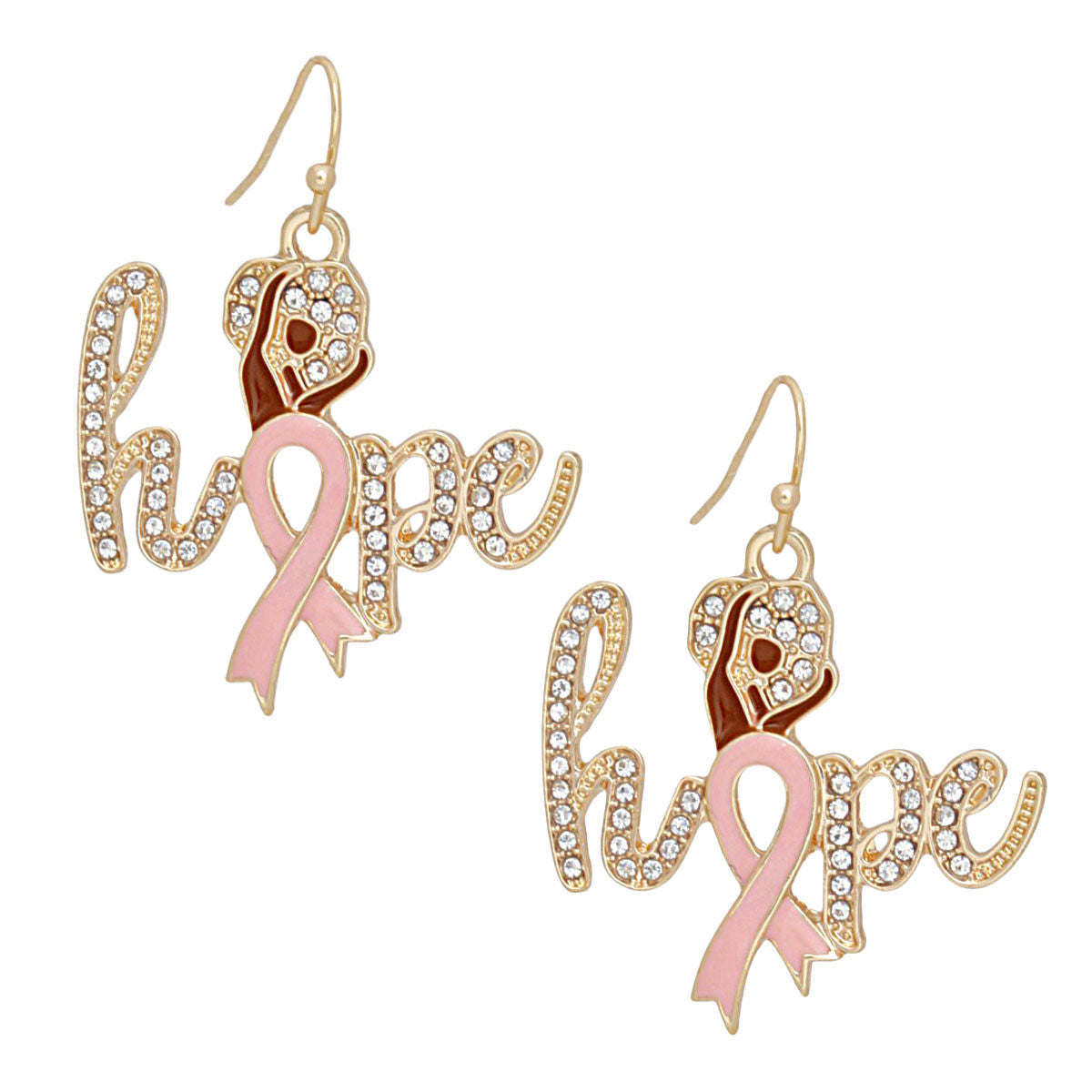 Breast Cancer Fish Hook Gold Hope Glam Earrings