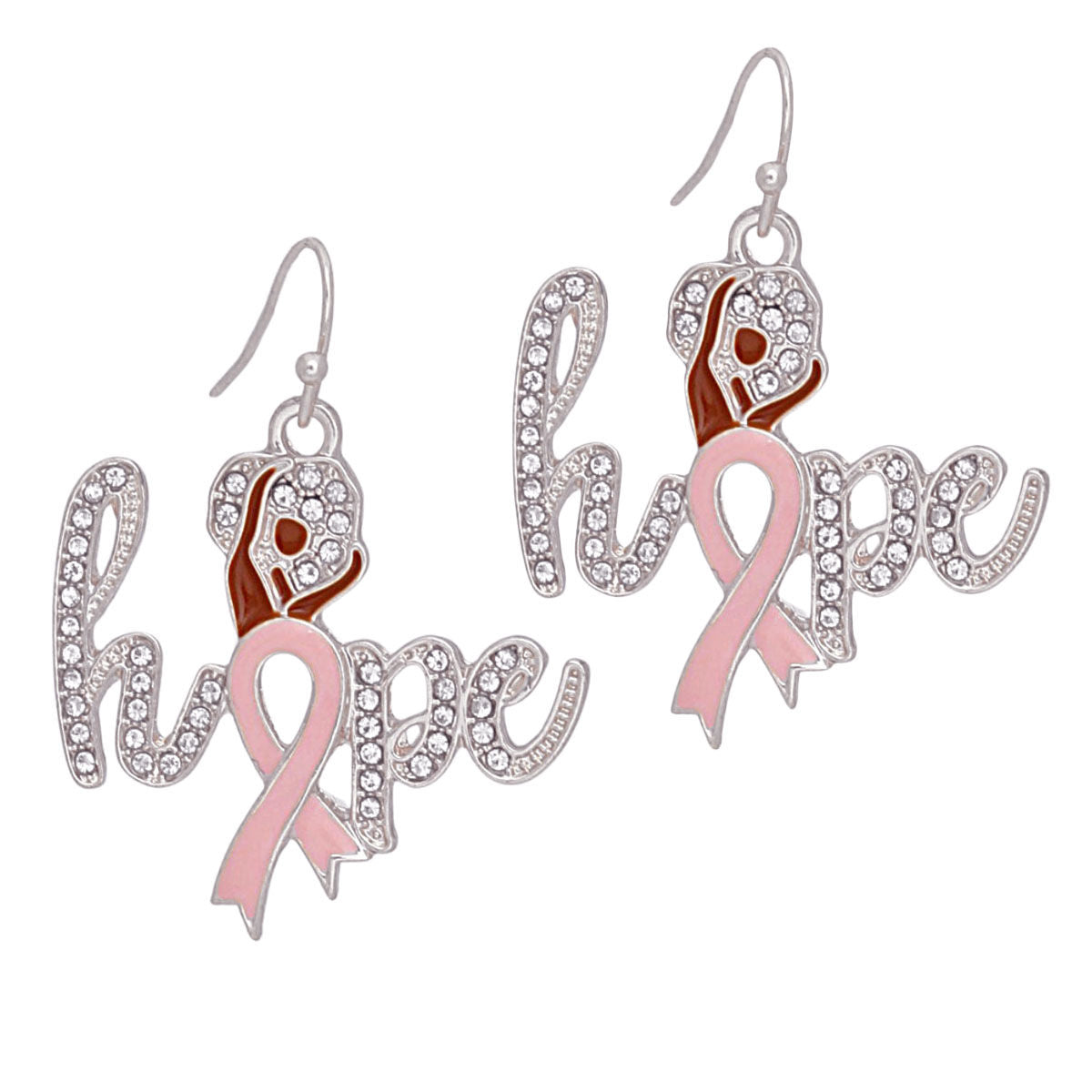 Breast Cancer Fish Hook Silver Hope Glam Earrings