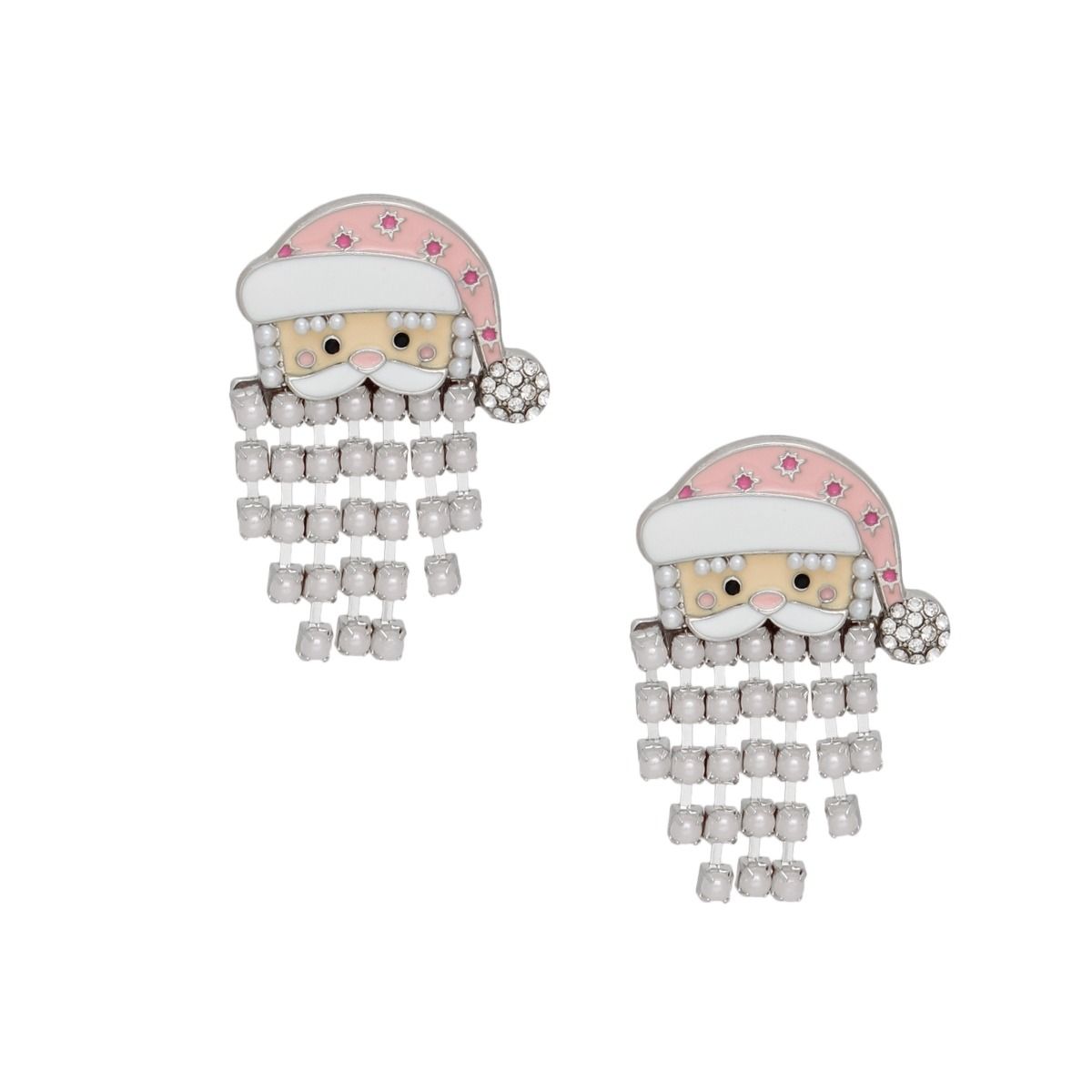 Fringe Merry Pink Santa Pearl Bead Silver Earrings