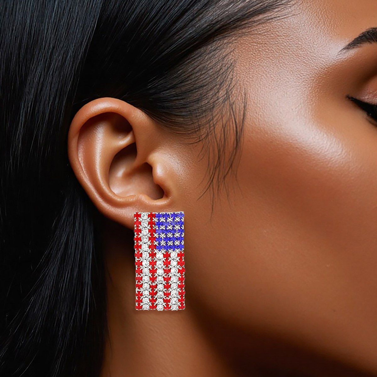 Studs Patriotic Bling American Flag Silver Earring