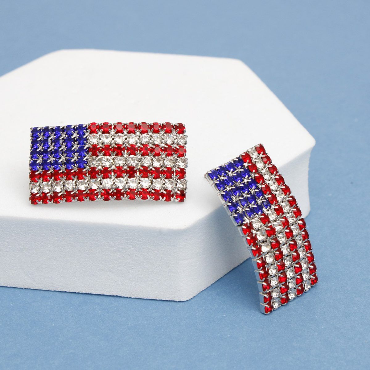 Studs Patriotic Bling American Flag Silver Earring