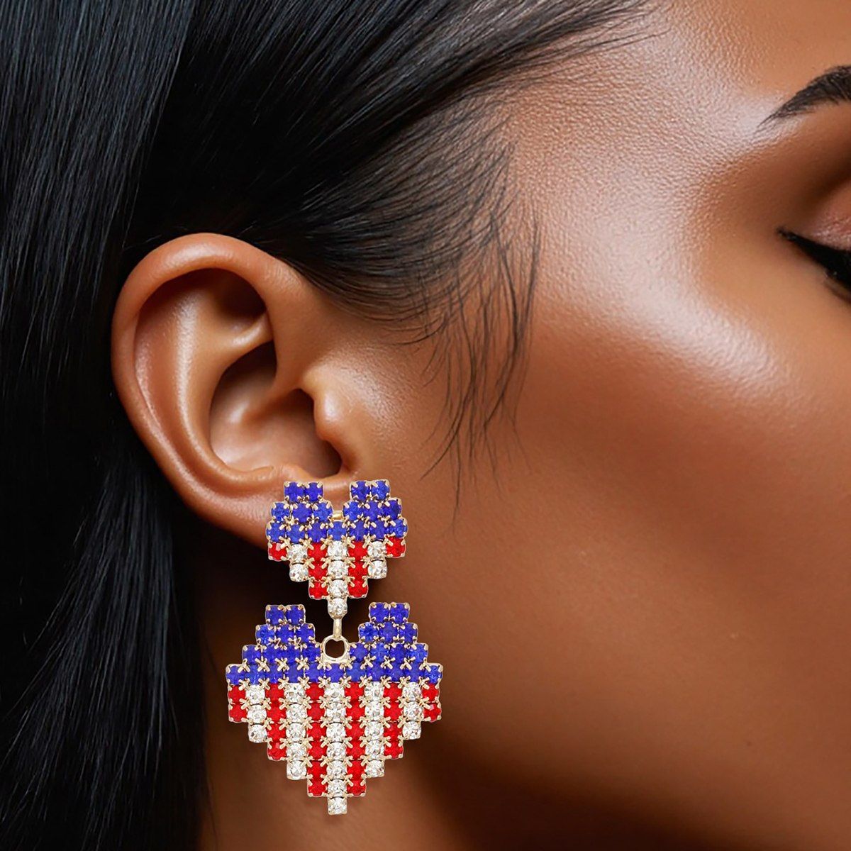 Dangle All American Glam Heart Gold Earrings