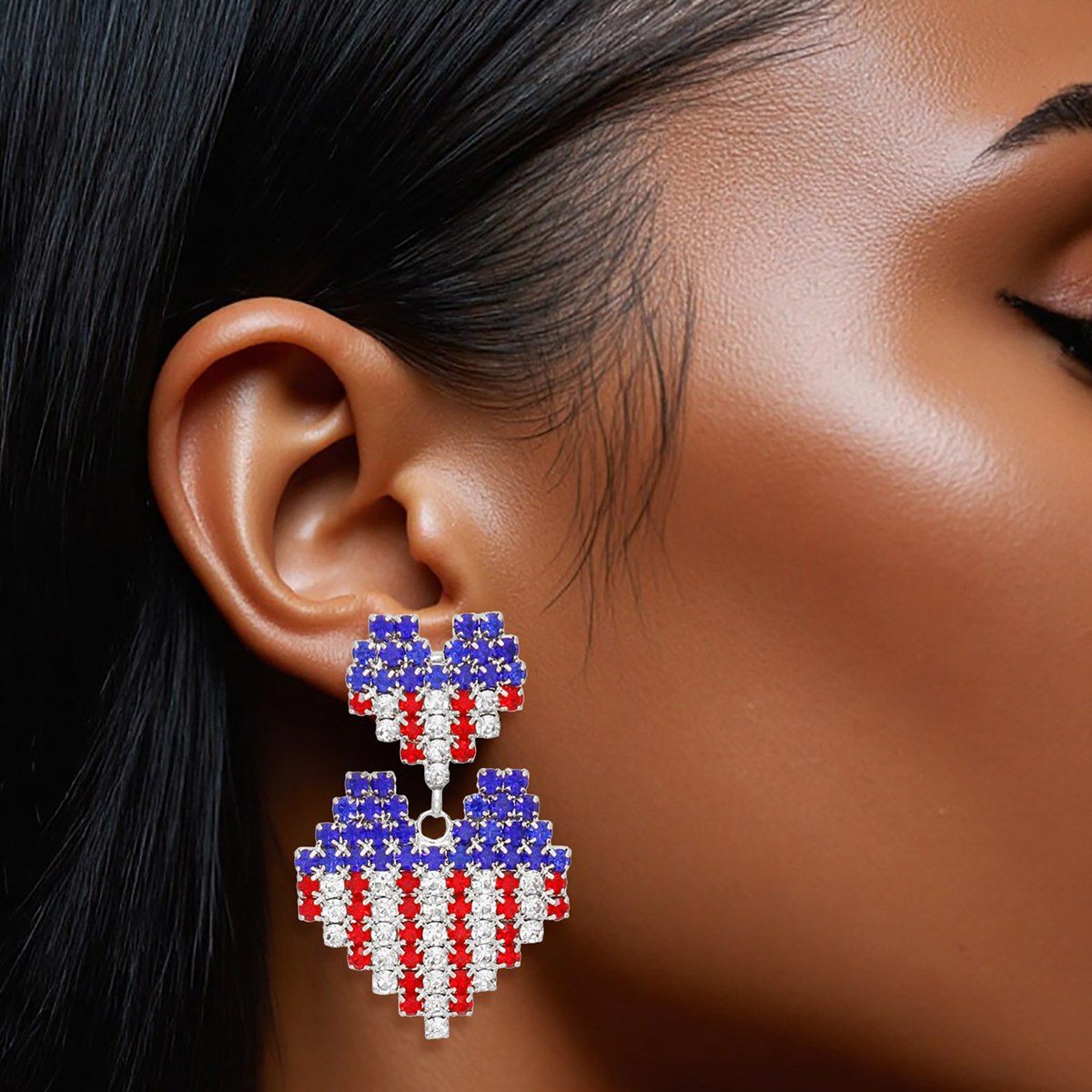 Dangle All American Glam Heart Silver Earrings