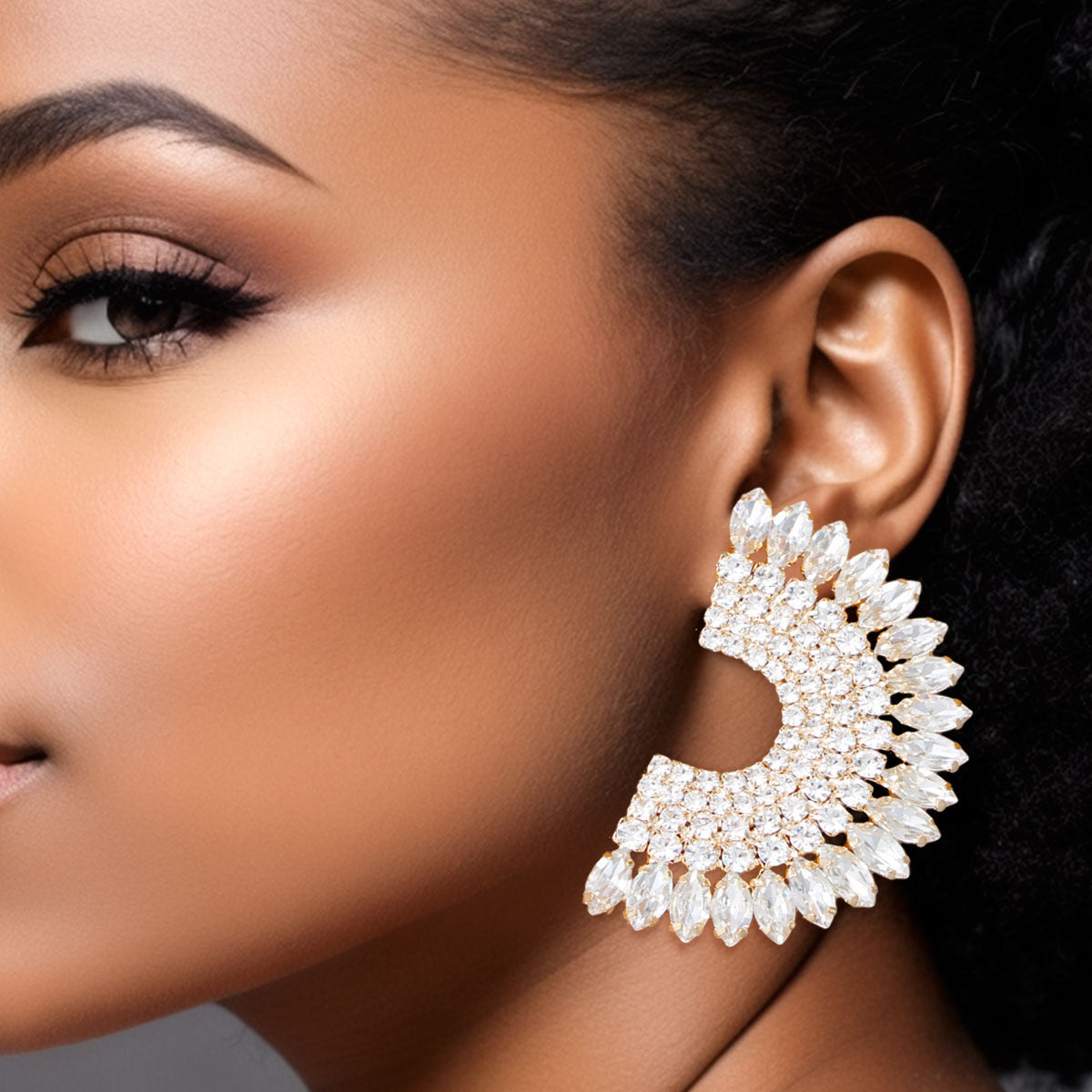 Studs Gold Crystal Semi Circle Luminous Earrings