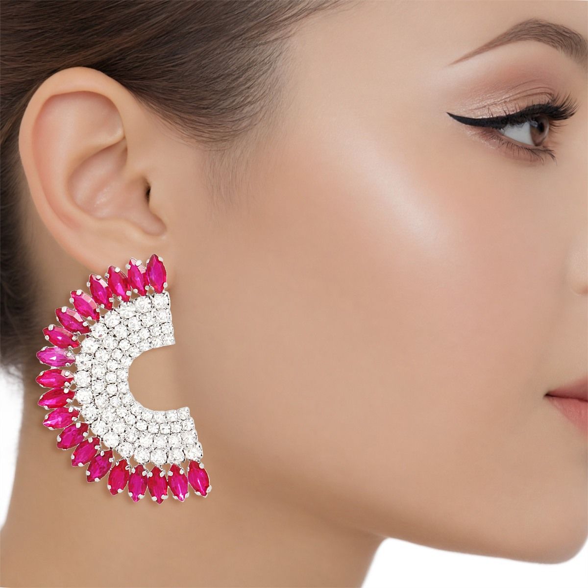 Studs Fuchsia Crystal Semi Circle Luminous Earring