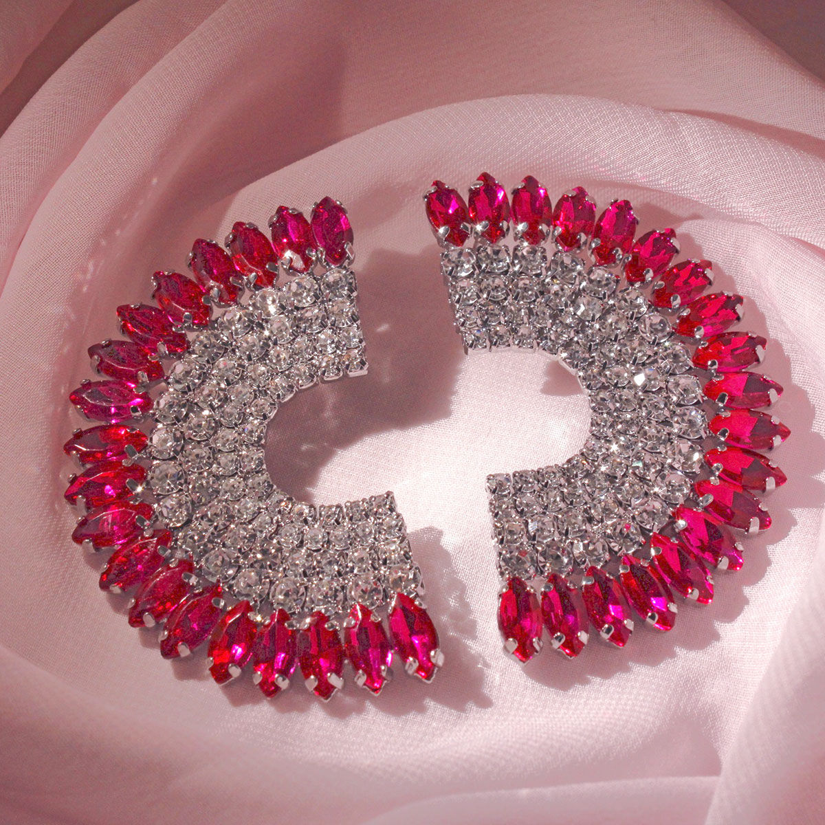 Studs Fuchsia Crystal Semi Circle Luminous Earring