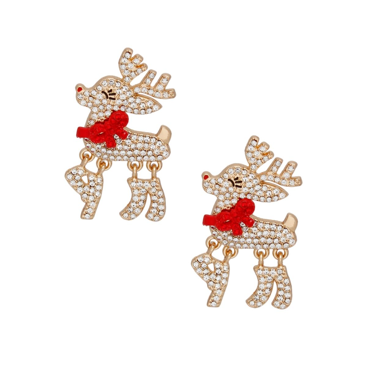 Dangle Adorable Reindeer Glam Xmas Gold Earrings