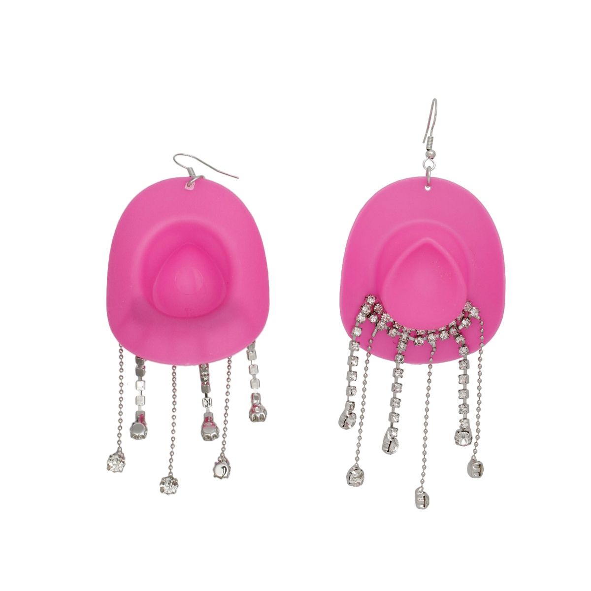 Fish Hook Fuchsia Cowgirl Hat Fringe Earrings