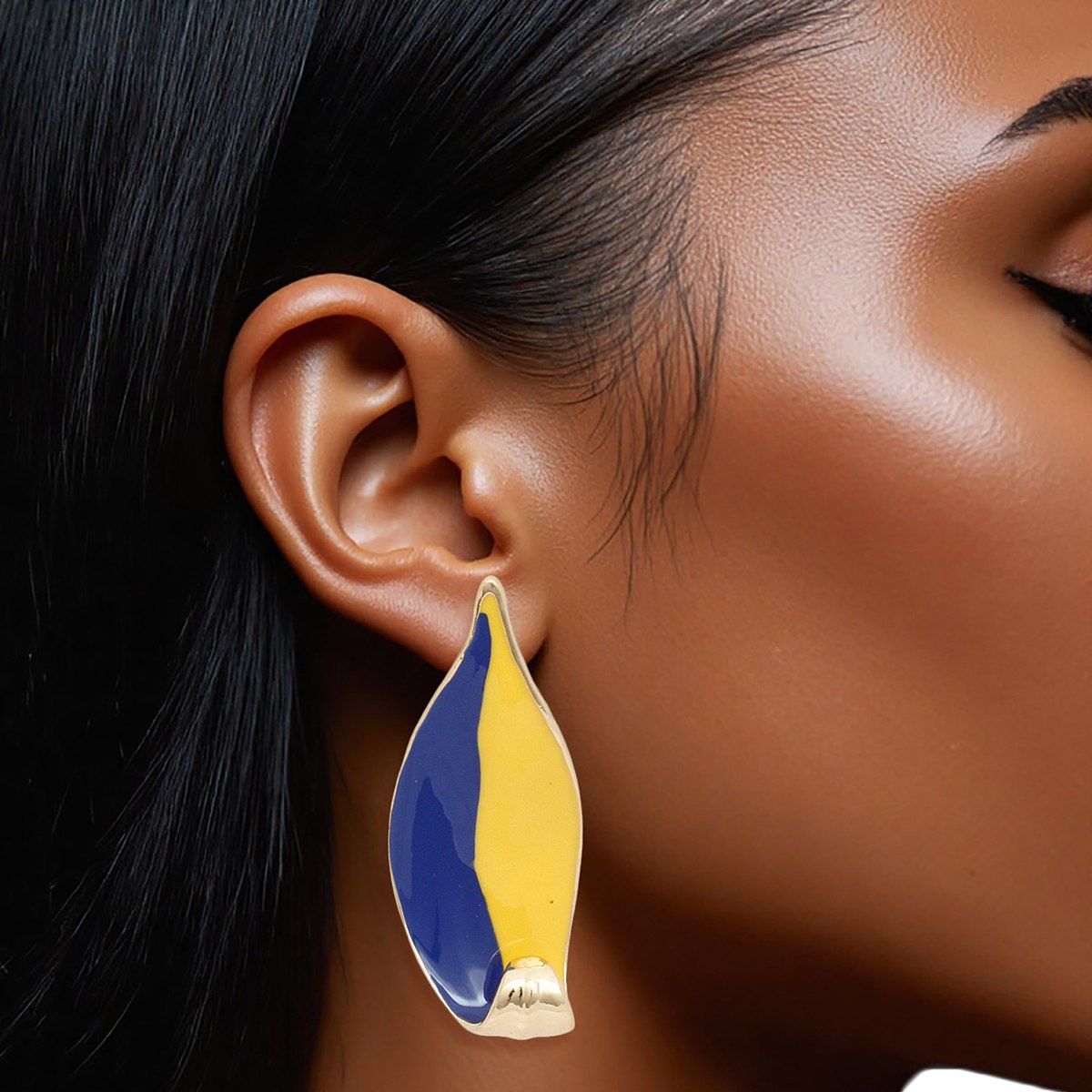 SGRHO Sorority Curved Leaf Blue Gold Painted Studs