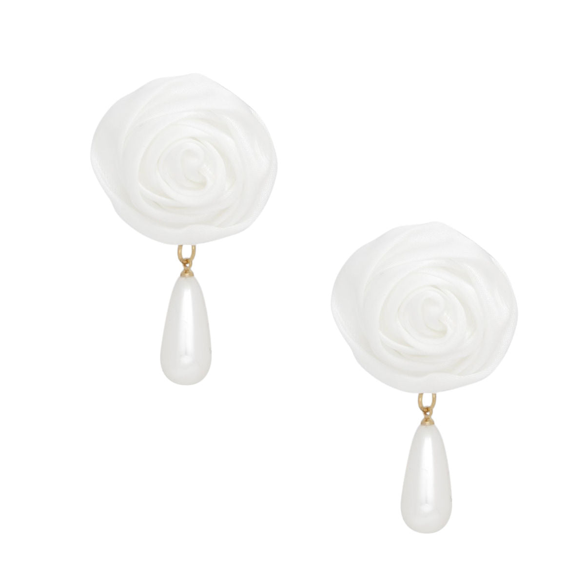 Stud White Rose White Pearl Teardrop Earrings