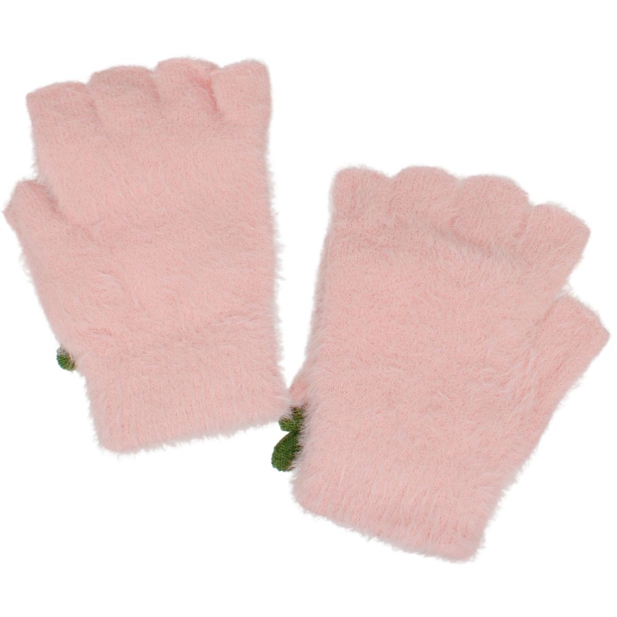 Convertible Fingerless Mittens Pink Fur Reindeer