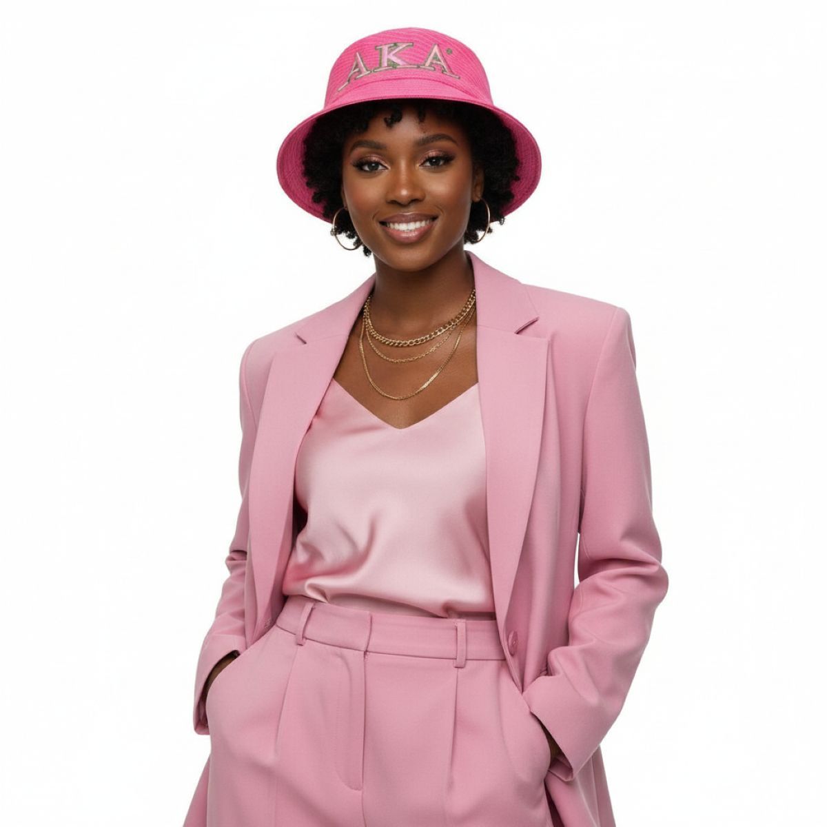 AKA Sorority Pink Mesh Embroidered Bucket Hat