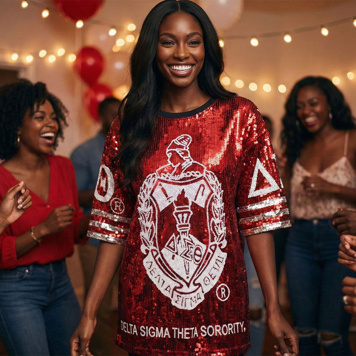 DST Sorority Red and White Sequin Jersey Shirt