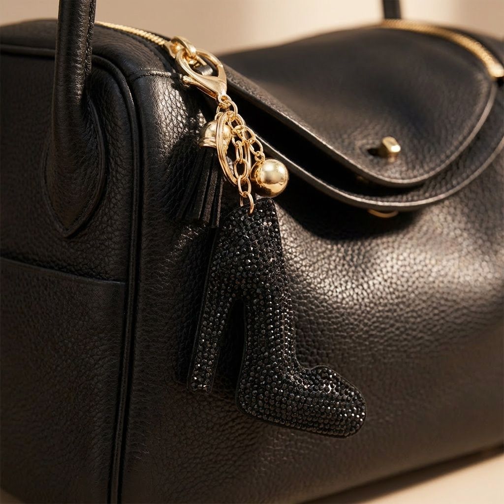 Keychain Black High Heel Sparkle Purse Charm